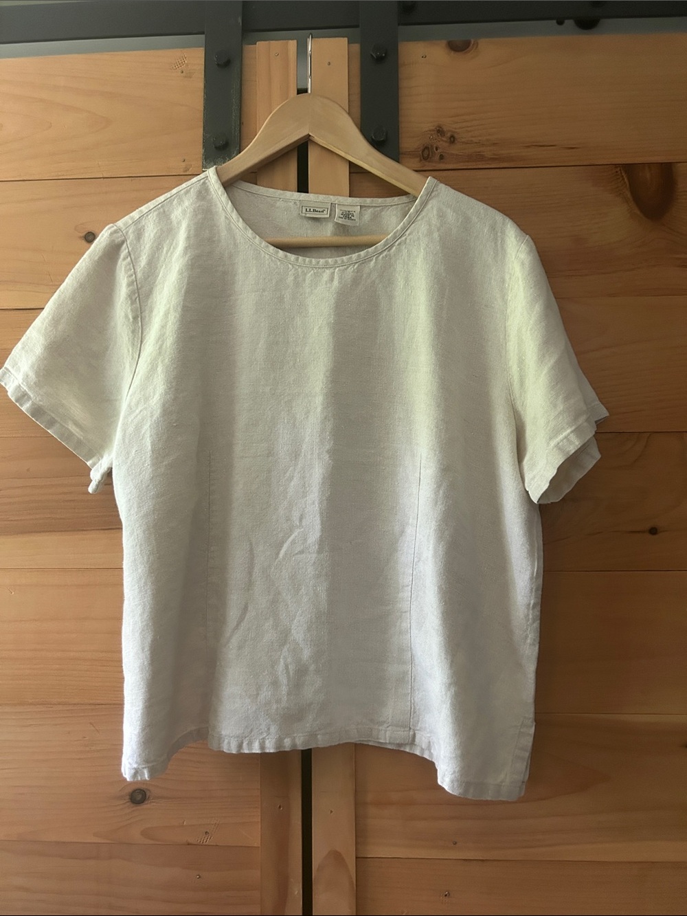 L. L. Bean 100% Linen Short-Sleeve Shirt in Off-White Flax